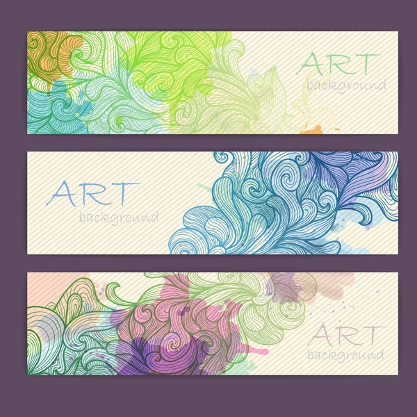 Reihe von ornamentalen künstlerischen Aquarell-Bannern — Stockvektor