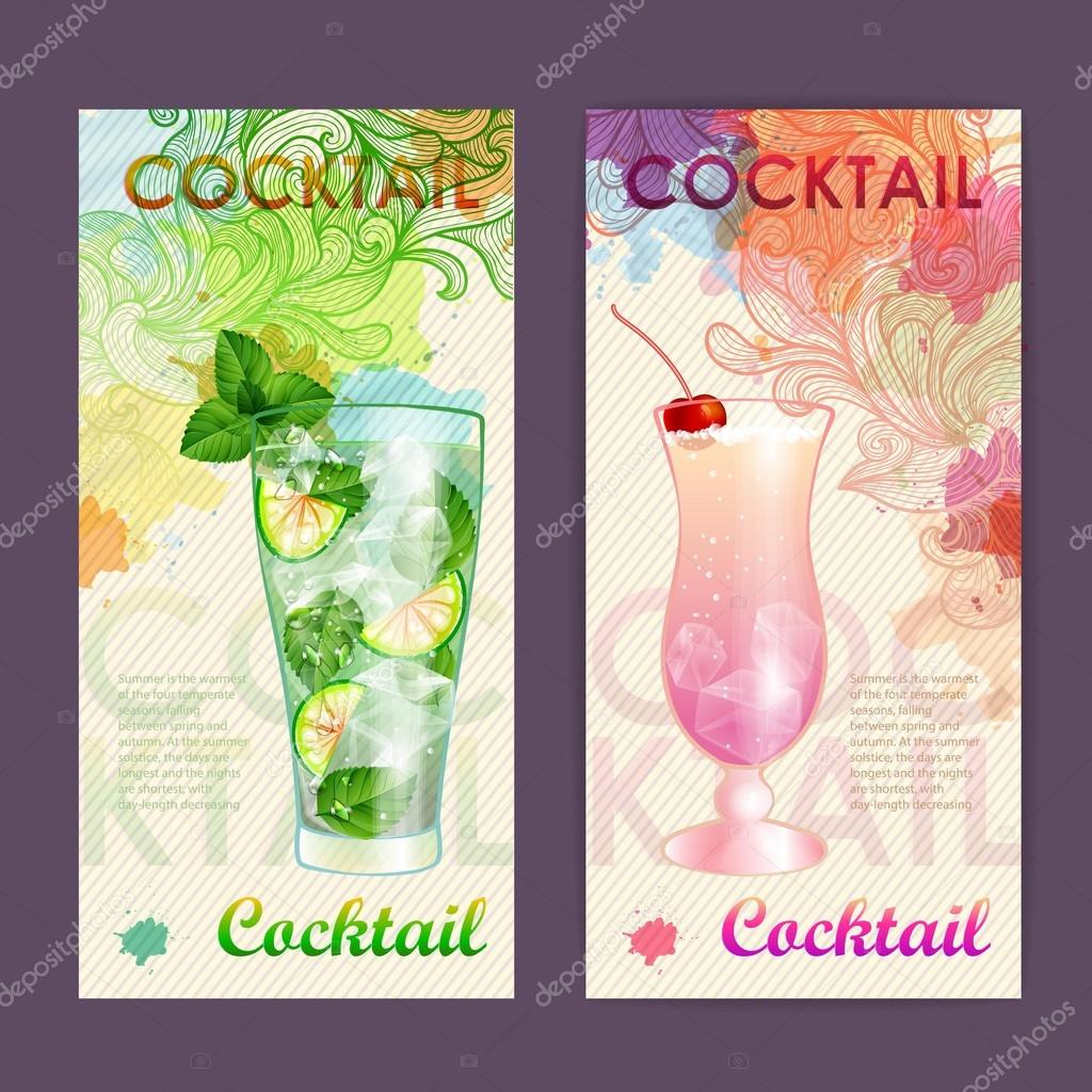 Artistic decorative watercolor cocktail poster. Disco background