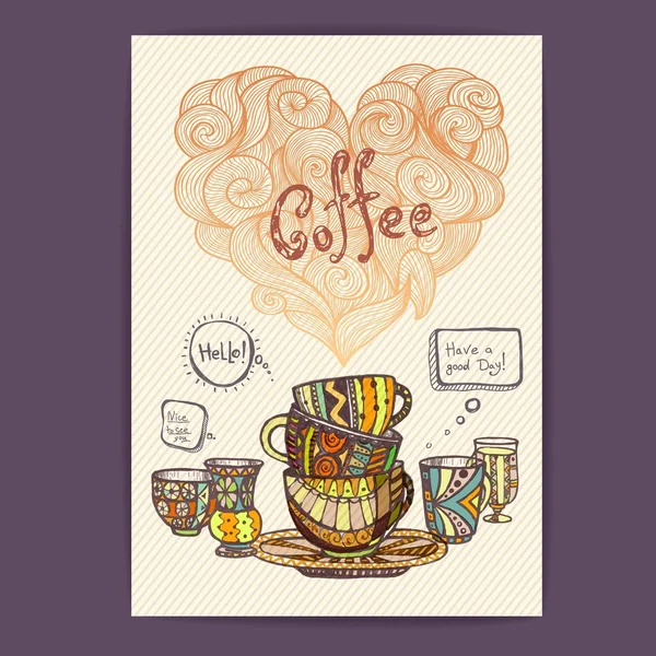 Bosquejo decorativo de taza de café — Vector de stock