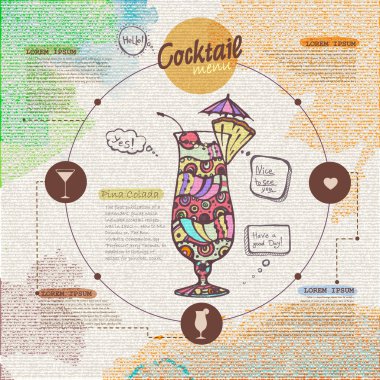 Web sitesi tasarımı. Dekoratif kokteyl. menü tasarımı