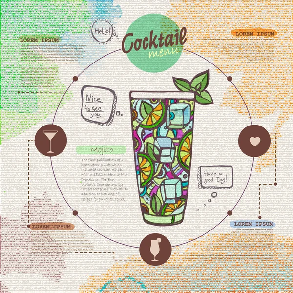 Progettazione del sito web. Cocktail decorativo. Design del menu — Vettoriale Stock