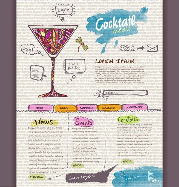Website ontwerpsjabloon. cocktailkaart — Stockvector