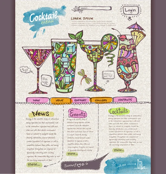 Modèle de conception de site Web. Menu cocktail — Image vectorielle