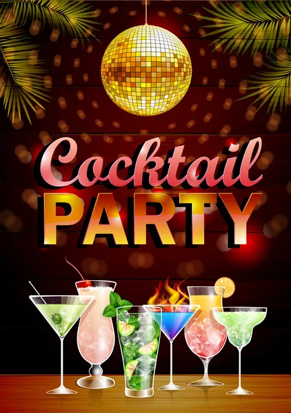 Vintage poster. Disco cocktail party — Stock Vector