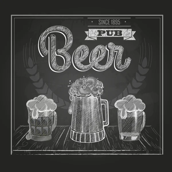 Affisch med öl i mag. krita ritning — Stock vektor