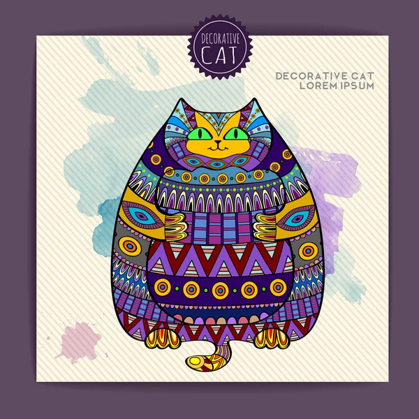 Carta con gatto decorativo e colorazione ad acquerello — Vettoriale Stock