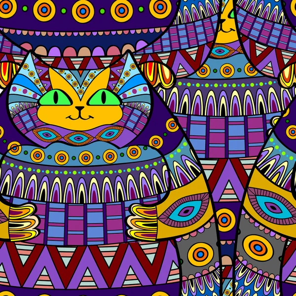 Patrón de gato decorativo sin costuras fondo ornamental — Vector de stock