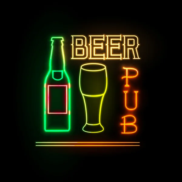 Neon işareti. Bira bar — Stok Vektör