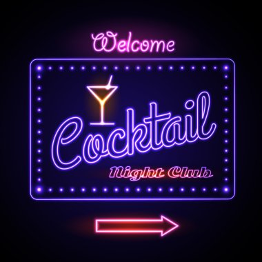 Neon işareti. Kokteyl bar