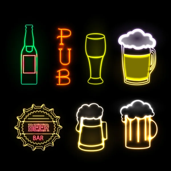 Neon işareti. Bira bar — Stok Vektör