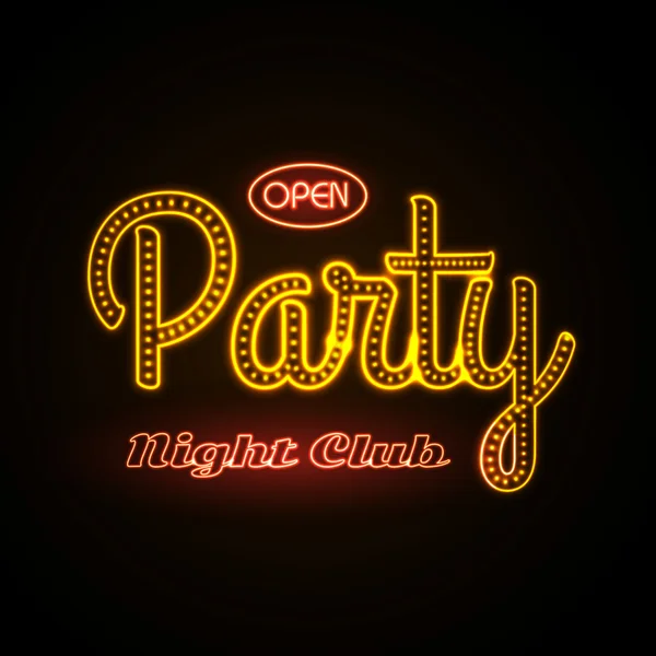 Neon sign. Disco party night club — Stock Vector