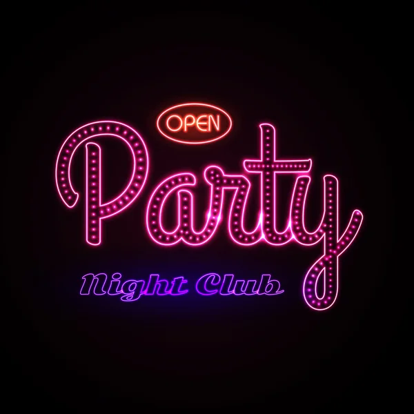 Neon sign. Disco party night club — Stock Vector