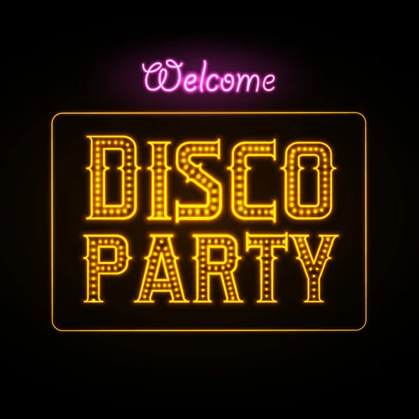 Neon sign. Disco party night club — Stock Vector