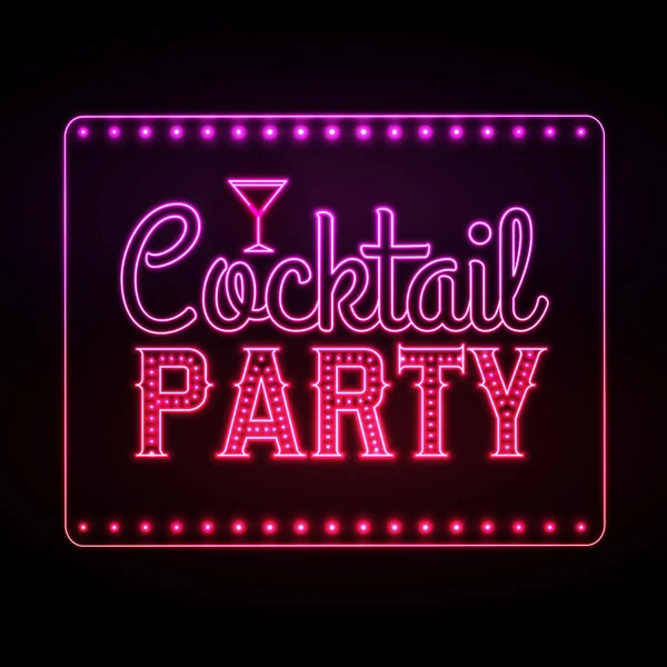 Neon sign. Cocktail party — Stock Vector