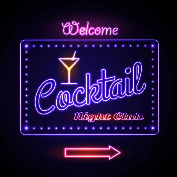 Neon sign. Cocktail bar — Stock Vector