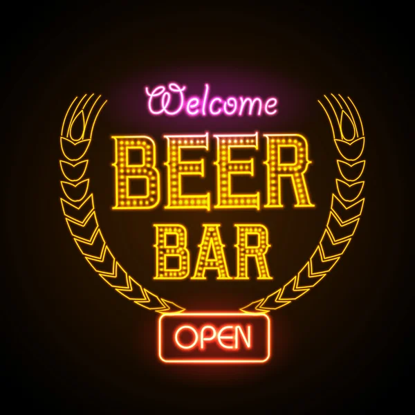 Signo de neón. Cerveza bar — Vector de stock