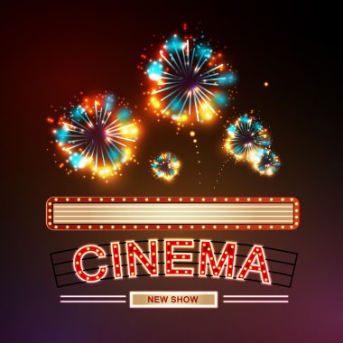 Neon sign. Cinema and firework clipart