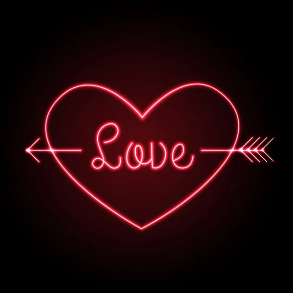 Neon işareti. Aşk kalp — Stok Vektör