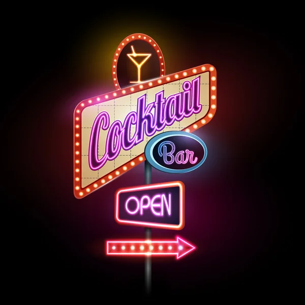 Neon sign.Cocktail bar — Stock Vector