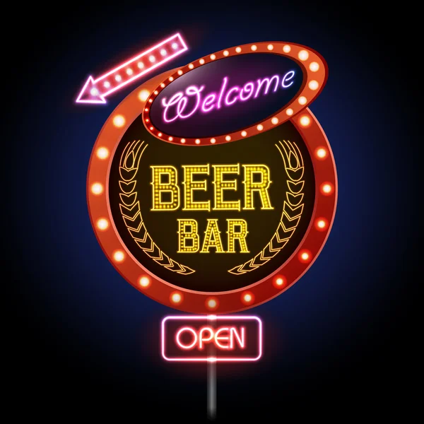 Neon işareti. Bira bar — Stok Vektör