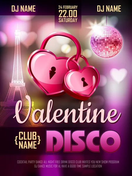 Disco Valentine background. Disco poster — Stock Vector