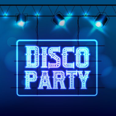 Neon işareti. Disko parti gece kulübü