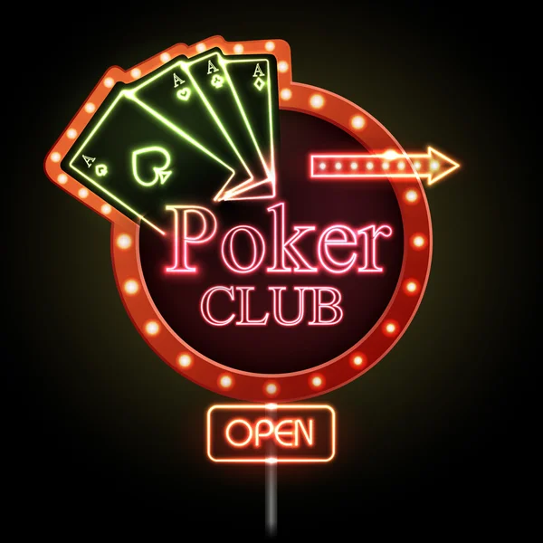 Insegna al neon. Club di poker — Vettoriale Stock