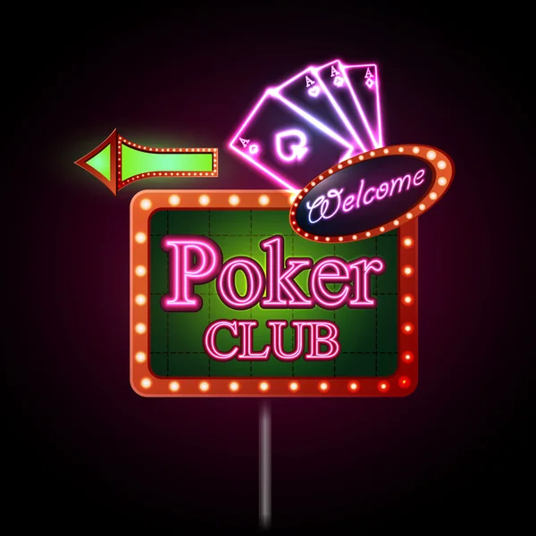 Sinal de néon. Clube de poker — Vetor de Stock