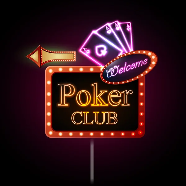 Insegna al neon. Club di poker — Vettoriale Stock