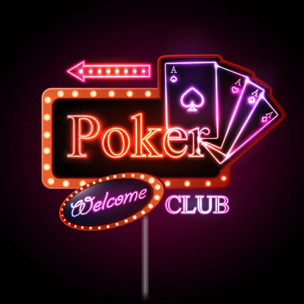 Insegna al neon. Club di poker — Vettoriale Stock