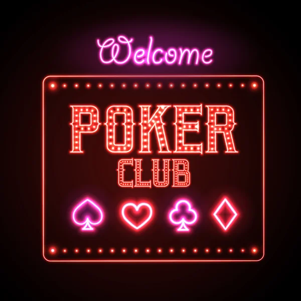 Неоновый знак. Покер клуб — стоковый вектор