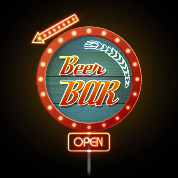 Neon işareti. Bira bar — Stok Vektör