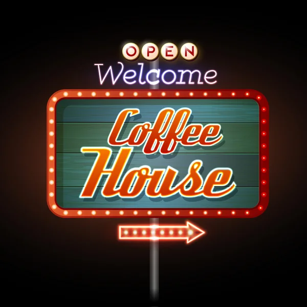 Neon işareti kahve evi — Stok Vektör