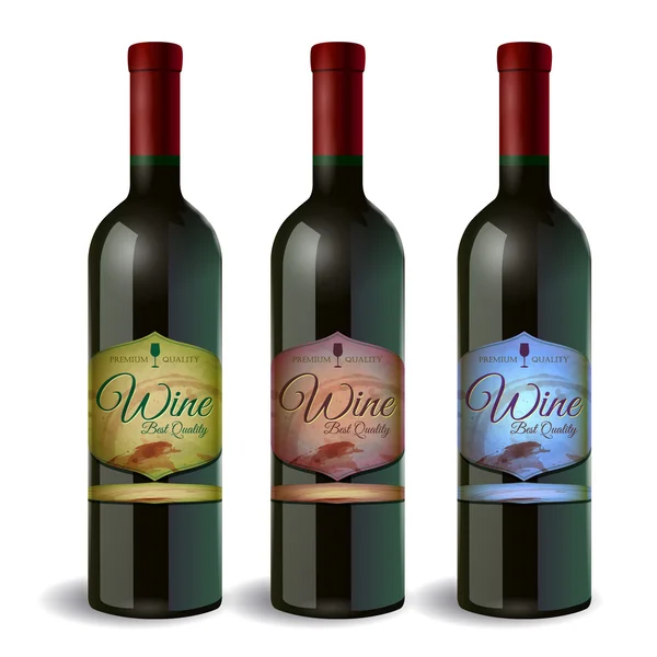Set de Botella de vino con etiqueta. Vino y uvas — Vector de stock
