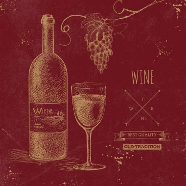 Grunge şarap vektör arka plan el çekilmiş