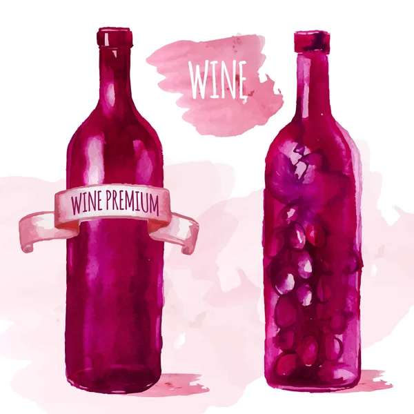 Aquarela garrafa de vinho artístico — Vetor de Stock