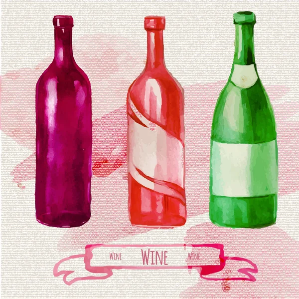 Aquarela garrafa de vinho artístico — Vetor de Stock