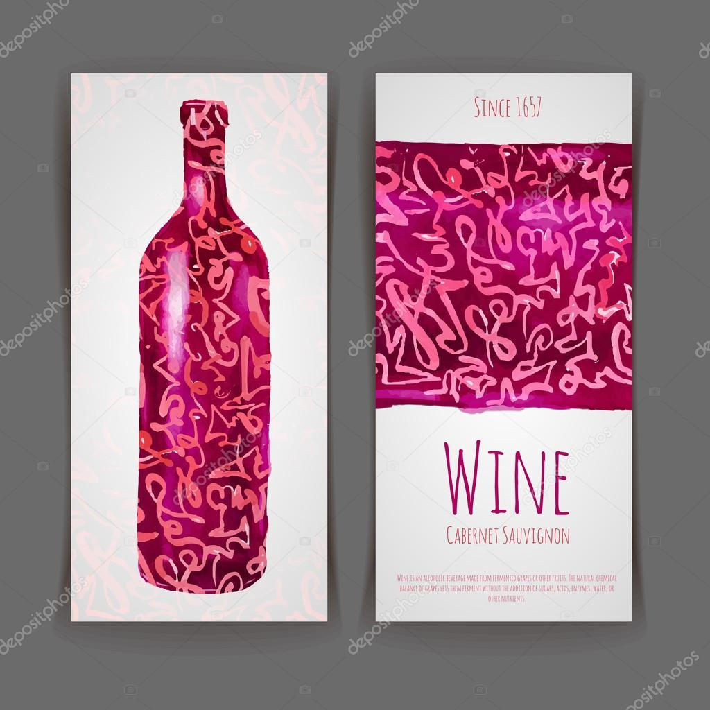 Set of wine labels. Artistic watercolor background