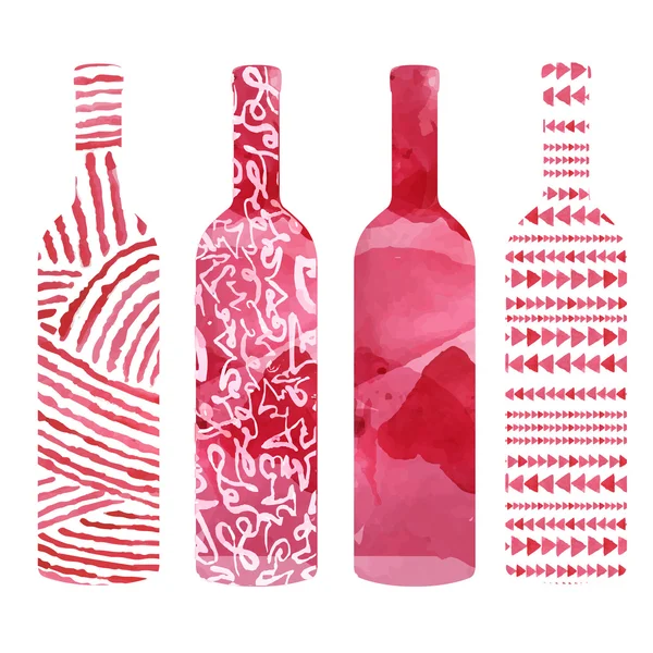 Conjunto de arte acuarela botellas de vino — Vector de stock