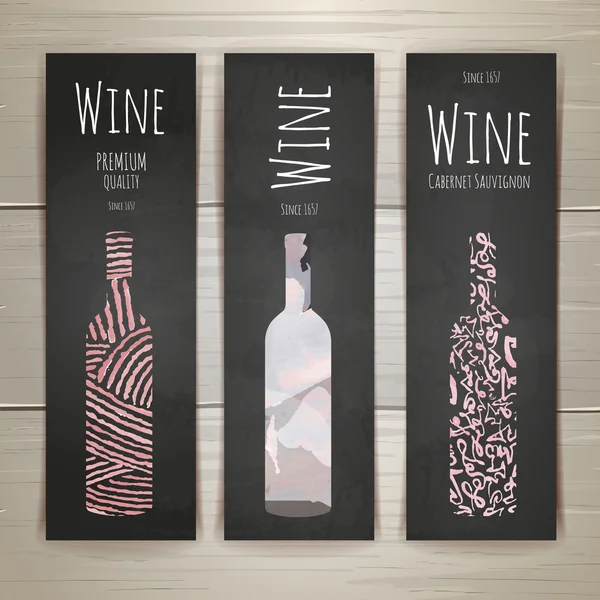 Conjunto de arte diseño de pancartas de vino y etiquetas. Dibujo de tiza — Archivo Imágenes Vectoriales