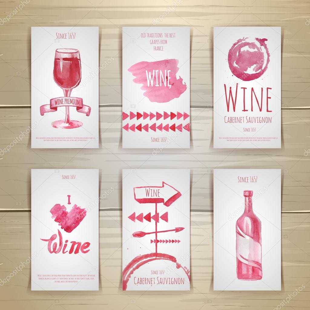 Set of art wine cards and labels design