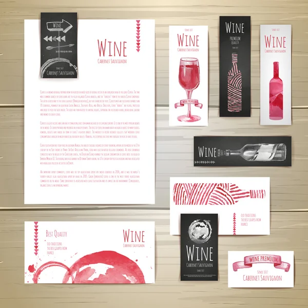 Diseño de concepto de vino acuarela. Identidad corporativa — Archivo Imágenes Vectoriales