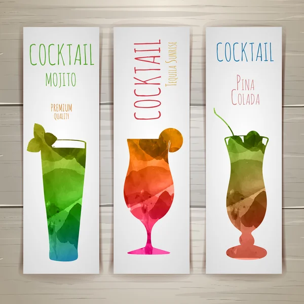 Set of watercolor cocktail banners — Stock Vector