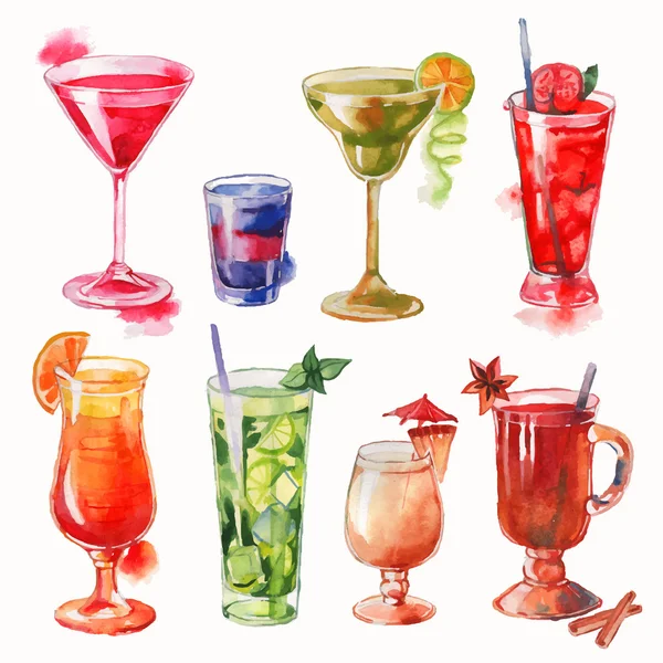 Set van aquarel cocktails — Stockvector