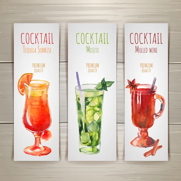 Uppsättning av akvarell cocktail banners — Stock vektor