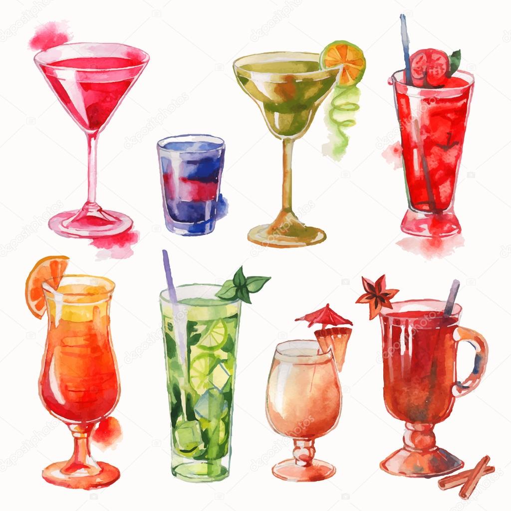 Set of watercolor cocktails