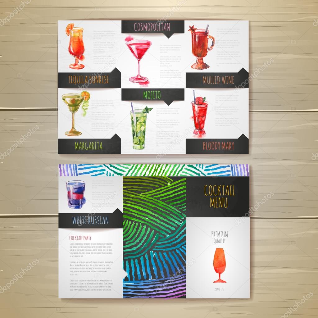 Watercolor Cocktail concept design. Corporate identity. Document template