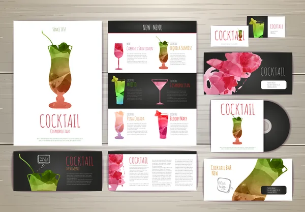 Aquarell-Cocktail-Konzeptdesign. Corporate Identity. Dokumentvorlage — Stockvektor