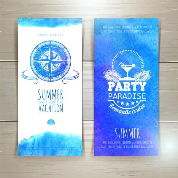Set van blauwe aquarel zomer banners — Stockvector