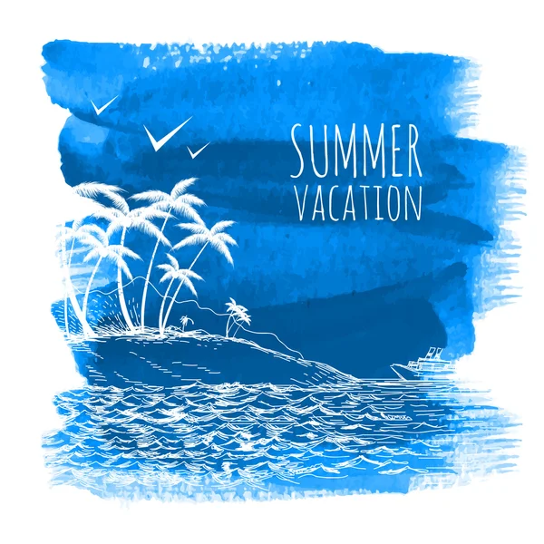 Blauwe zomer aquarel achtergrond — Stockvector